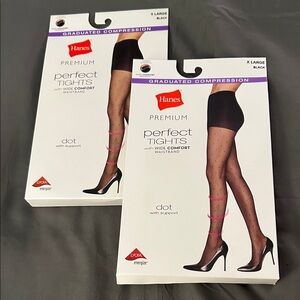 2 XL Hanes Premium Black Dot Tights